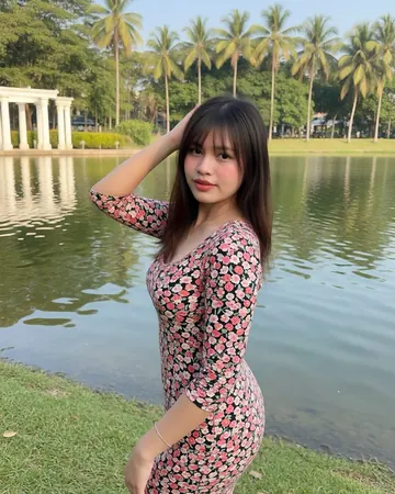 Elisa by a lake, floral jumpsuit